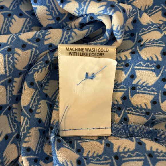 Max Studio Womens 3XL Blue White Geometric Print V Neck Short Sleeve Blouse - Picture 7 of 7